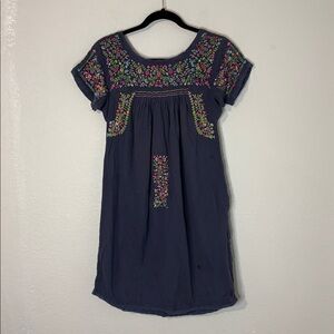 Anthropologie Star Mela Floral Embroidered Navy Dress S